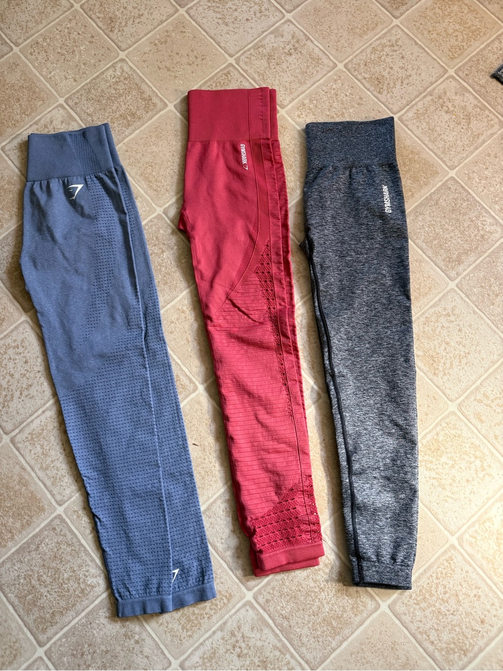Gymshark Seamless Leggings Trio — Blue, Red, Gray